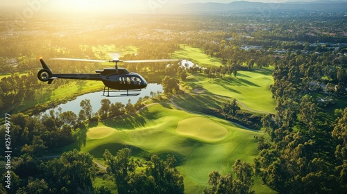 Wallpaper Mural Helicopter flying over a golf course at sunset. Torontodigital.ca