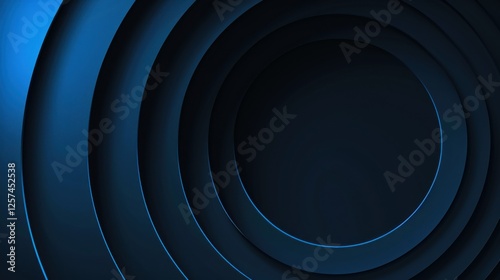 Abstract minimalist composition with concentric circles on Blue background. Featuring white space in the center for text, ideal for design templates and modern banners.