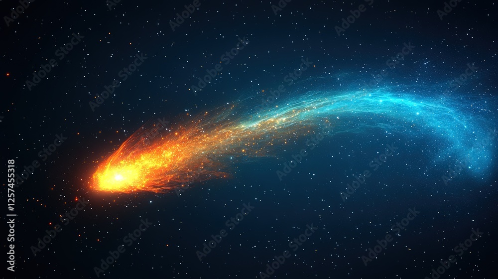 Obraz premium Cosmic abstract background with glowing comet trails, distant stars, and deep space elements