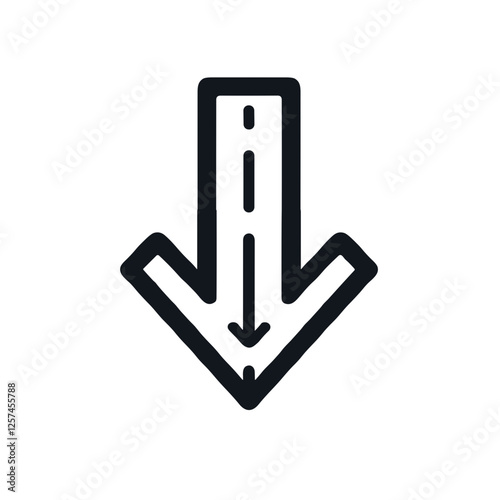 Minimalistic black-and-white line art illustration of a downward arrow for negative trend concept