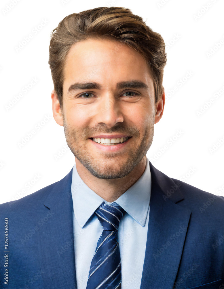 Portrait of only one Man. White Background.