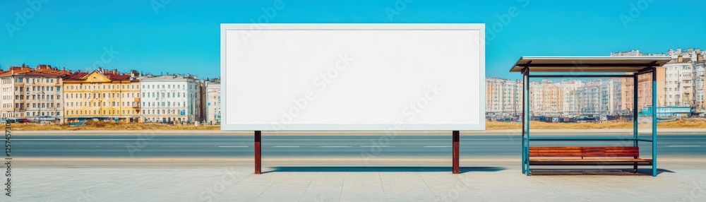Blank billboard on a busy street ready for advertisement or marketing placement Blank billboard on a busy street ready for advertisement or marketing placement