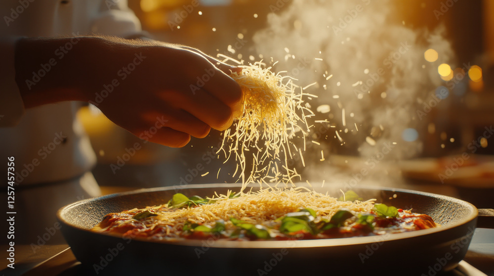 custom made wallpaper toronto digitalClose-up of a chef's hands sprinkling shredded cheese over a sizzling pizza