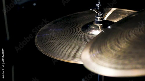 drumming musician close up Musician hands with drumsticks hi hats beating drums playing drums