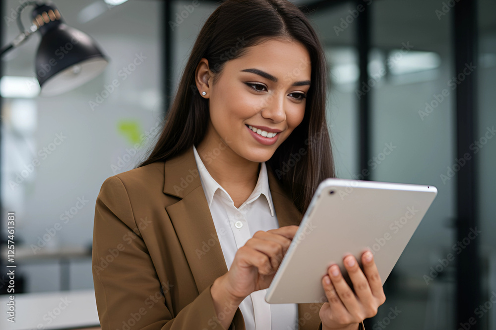 Tech-Savvy Professional Using Tablet in Modern Office Setting for Enhanced Productivity and Collaboration Tech-Savvy Professional Using Tablet in Modern Office Setting for Enhanced Productivity and Collaboration