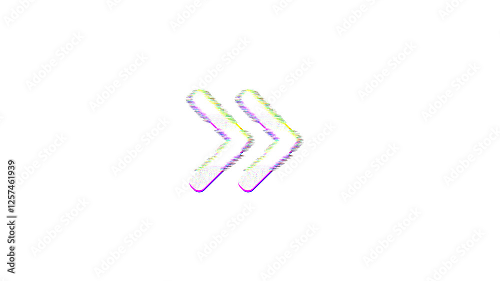 Icon angle double right is distorted. Glitch. Noise, chromatic aberration, geometric distortion Icon angle double right is distorted. Glitch. Noise, chromatic aberration, geometric distortion