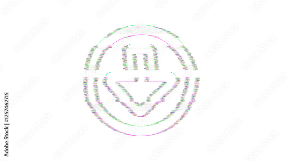 Icon arrow circle down is distorted. Glitch. Noise, chromatic aberration, geometric distortion Icon arrow circle down is distorted. Glitch. Noise, chromatic aberration, geometric distortion