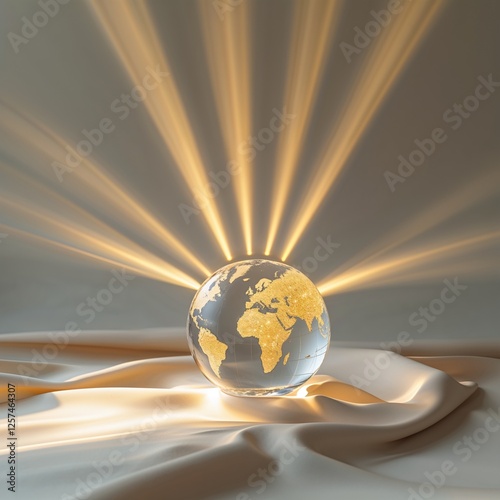 Illuminated Crystal Sphere on Soft Fabric with Rays of Light Backgrounds and Patterns of Design and Harmony,Visualization and Enhancement of an Artistic Object in Modern Style with Creative Design
