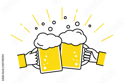 生ビールで乾杯をするイラスト