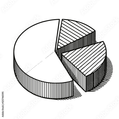 Minimalistic black-and-white line art illustration of a pie chart in a clean vector style