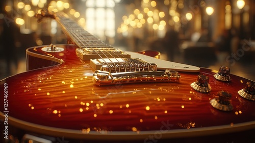 Electric Guitar, Church Interior, Golden Light, Close-up