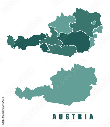 Austria simple flat political map with states border