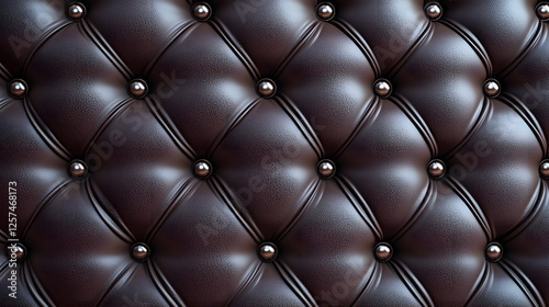 Brown tufted leather upholstery with round silver studs in a luxurious design background. photo