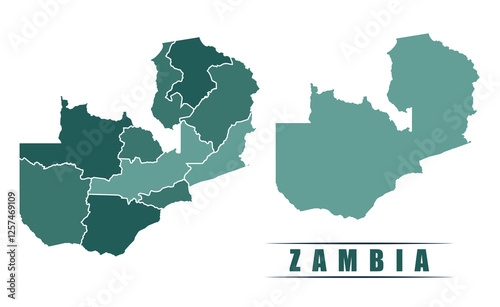 Zambia simple flat political map with states border