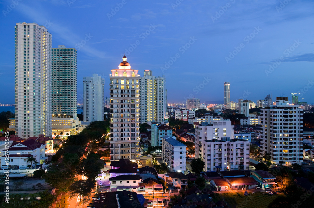 Naklejka premium Cityscape Skyline Downtown Dusk Georgetown Penang Malaysia
