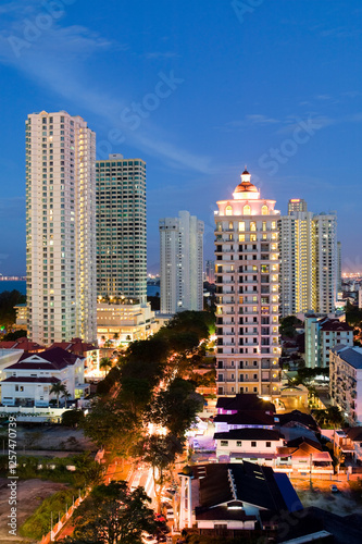 skyline penang island georgetown malaysia dusk city photo