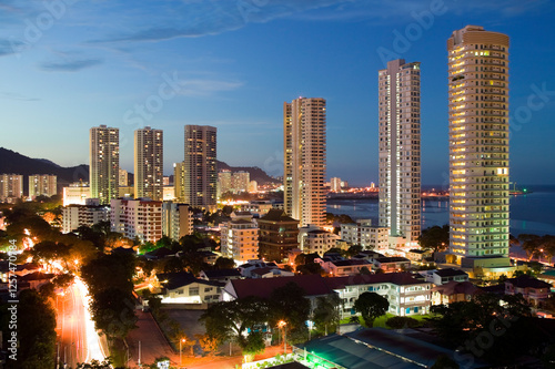 skyline penang island georgetown malaysia dusk city