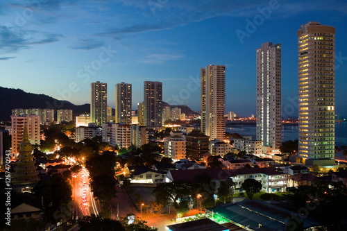 skyline penang island georgetown malaysia dusk city