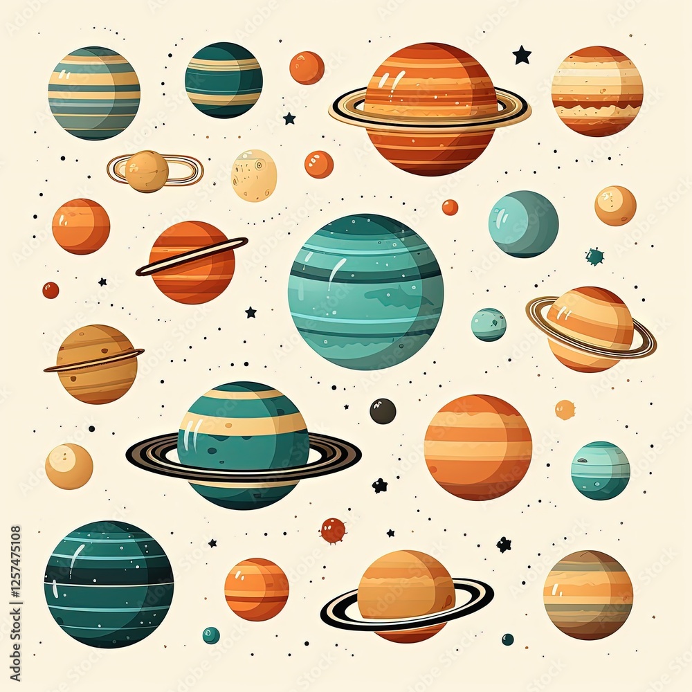 Fototapeta premium Set of Planet Vector Stickers on a Plain White Background