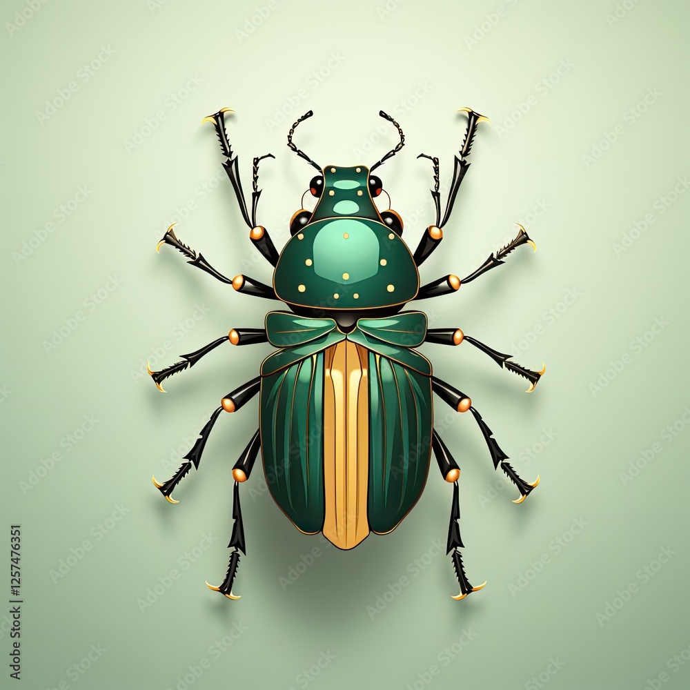 Fototapeta premium Modern Vector Art of a Bug in Dark and Green Flat Style Design