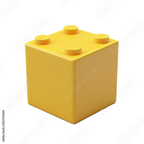 Yellow plastic block toy isolated on white
