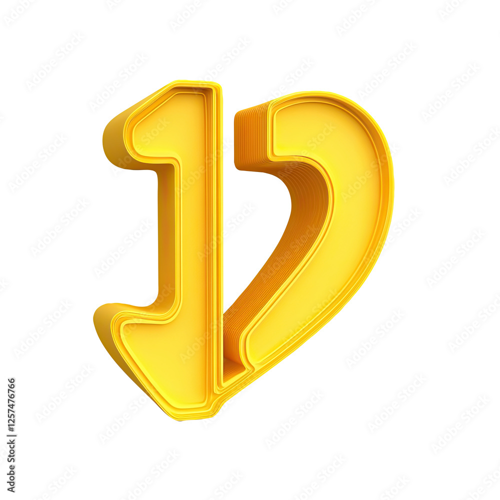 Yellow number 12, 3D render, white background, design element Yellow number 12, 3D render, white background, design element