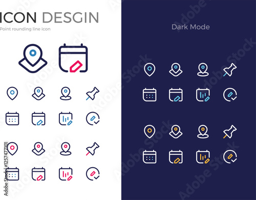 icons set, Location Map Pin Calendar Schedule Statistics Bar Graph Graph Write APP Line Icon