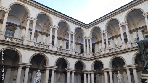 Courtyard of Pinacoteca di Brera, with the Napolean Statue. Lombardy, Italy. photo