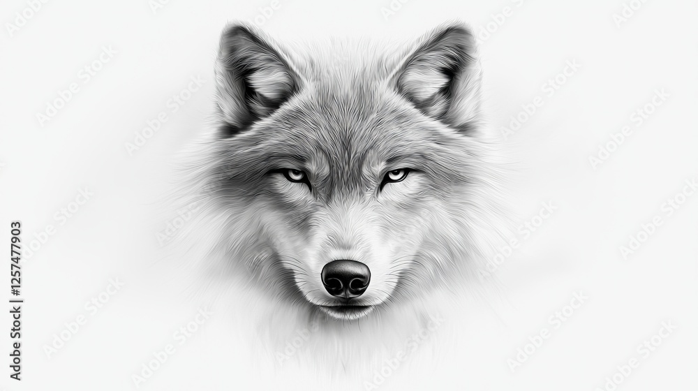 Naklejka premium A black and white drawing of a wolf's face