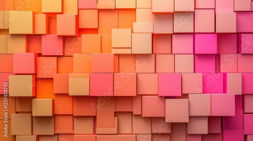 Abstract Orange and Pink Cube Mosaic: A 3D Rendered Geometric Pattern