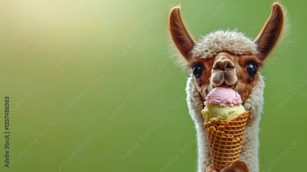 Obraz premium Camel is eating an ice cream cone