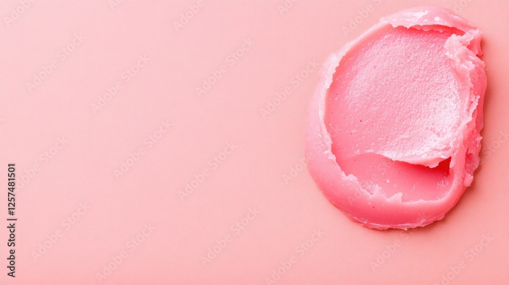 Smooth pink cream spread on a pastel background, showcasing texture and color for beauty products Smooth pink cream spread on a pastel background, showcasing texture and color for beauty products