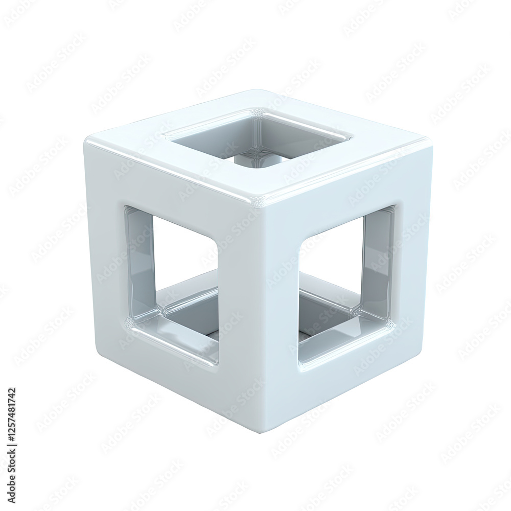 Fototapeta premium White hollow cube, studio shot, clean background, 3D model, design element