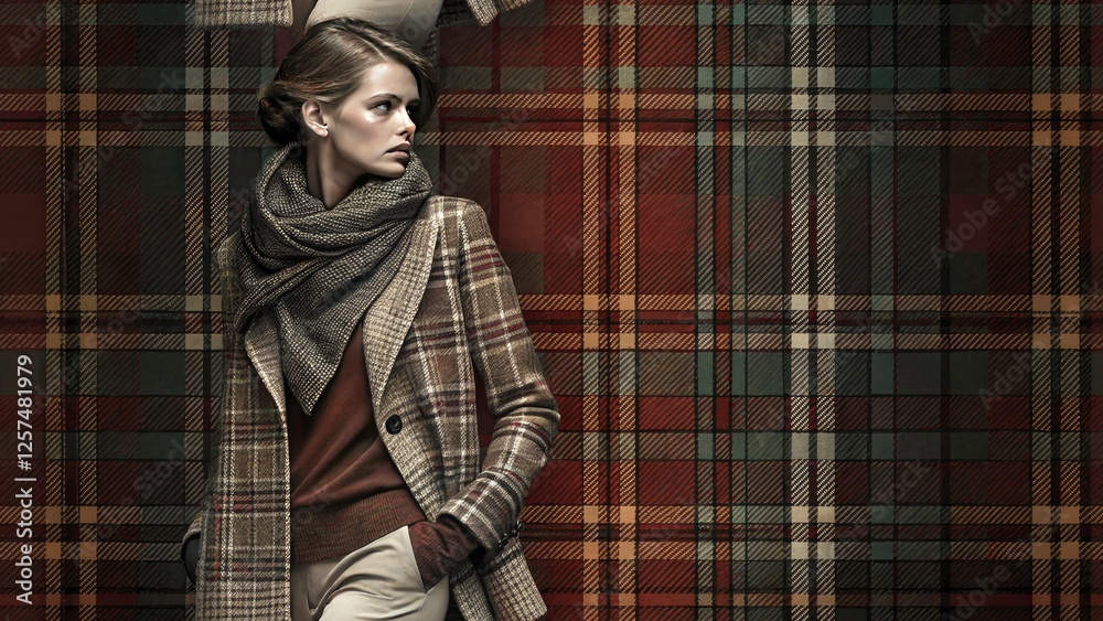 Naklejka premium Fashion Photography Tartan Plaid Background - Autumn Winter Style Shoot