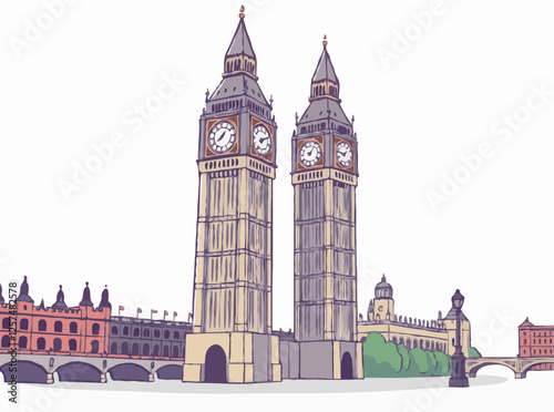 Futuristic Big Ben Landmark Vector Graphic
