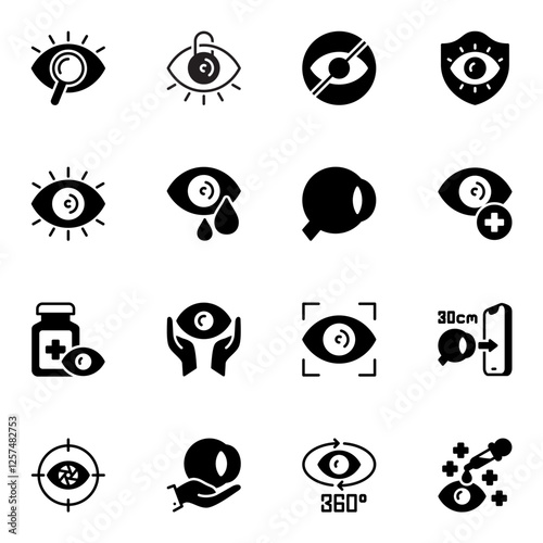 eye icons set. organ, cry, privacy, searching, anatomy, private, vision, search, spy, watch, scanner, scan, health, pictogram, iris, look
