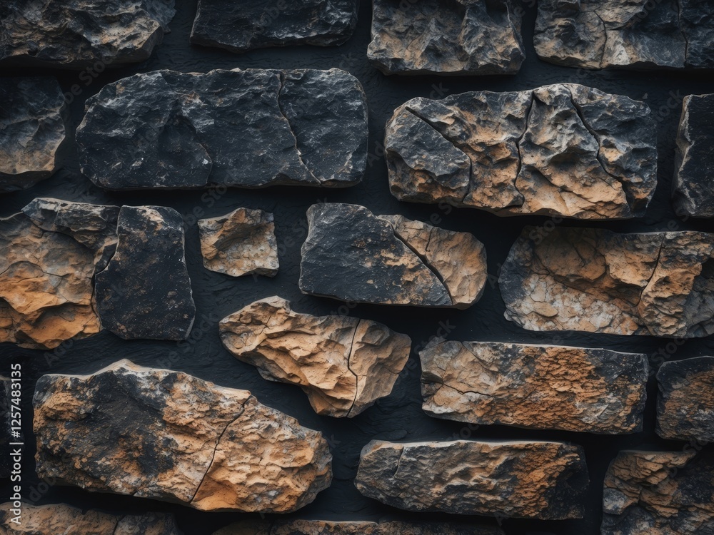 A close up of a stone wall with a black background A close up of a stone wall with a black background