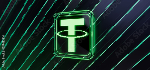 Tether USDT symbol. Currency sign, icon. Money. Exchange rate display board. 3d illustration.