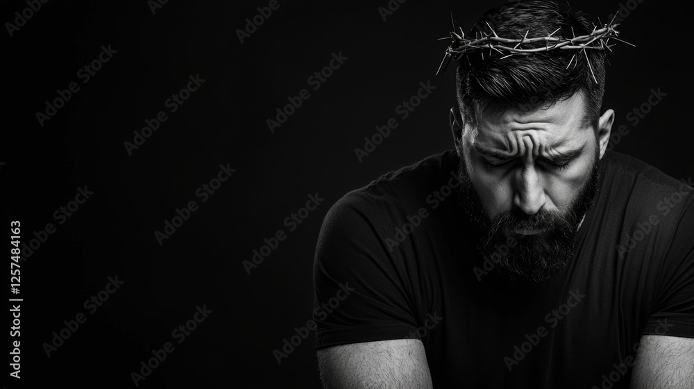 A man with a crown of thorns on his head A man with a crown of thorns on his head