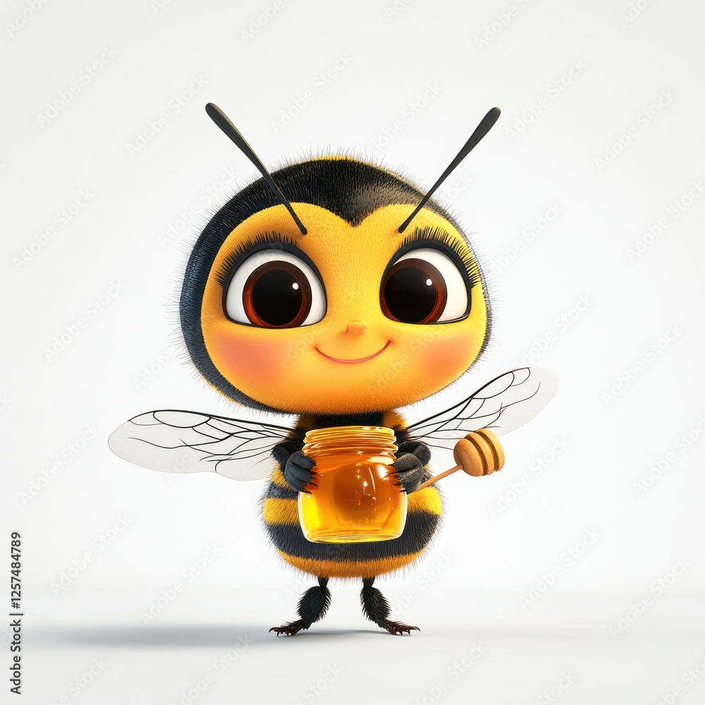 Cute cartoon bee holding honey jar (34) Cute cartoon bee holding honey jar (34)