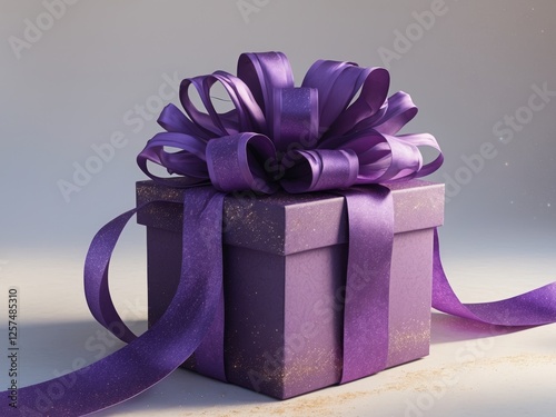 Glittering Purple Gift Box with Bow - Festive Holiday Present photo