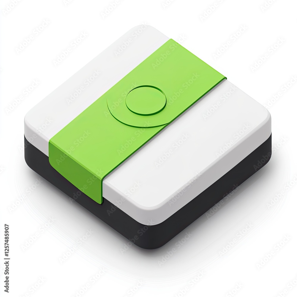 3D Rendered Square Device with Green Label 3D Rendered Square Device with Green Label