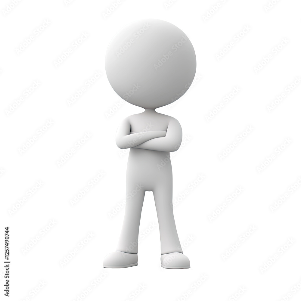 Confident 3D figure, arms crossed, white background, presentation use Confident 3D figure, arms crossed, white background, presentation use