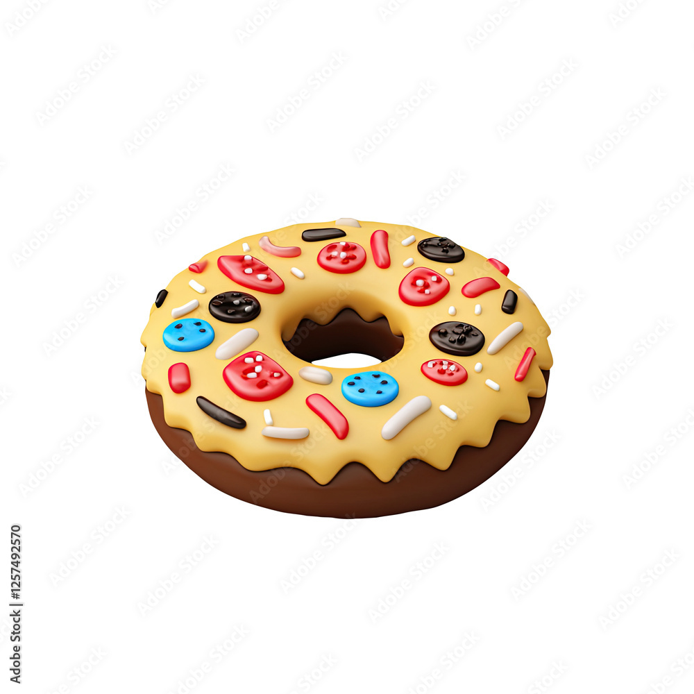 Colorful glazed donut, 3D render, white background, sweet treat Colorful glazed donut, 3D render, white background, sweet treat