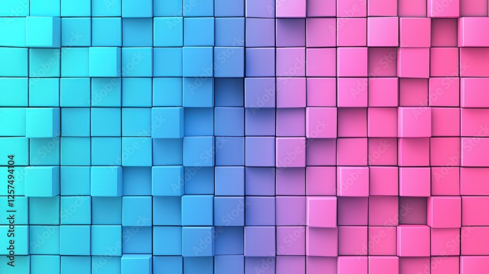Fototapeta premium Abstract Cube Gradient: A mesmerizing blend of blue and pink hues creating a dynamic 3D cube pattern.