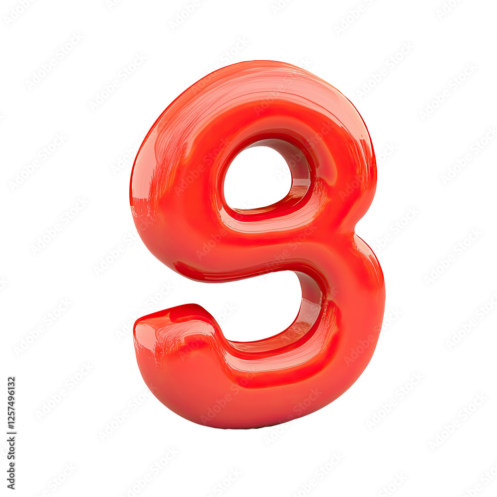 Red glossy number nine, isolated, white background, 3D render, graphic design Red glossy number nine, isolated, white background, 3D render, graphic design