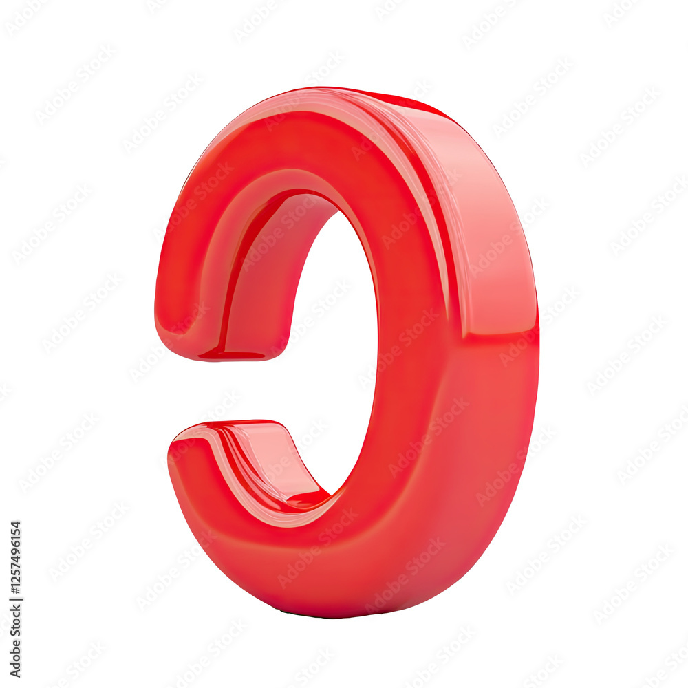 Red glossy letter C, 3D render, white background, alphabet Red glossy letter C, 3D render, white background, alphabet