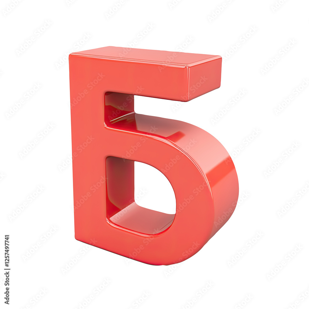 Red 3D Number Five, Isolated, White Background, Digit Red 3D Number Five, Isolated, White Background, Digit