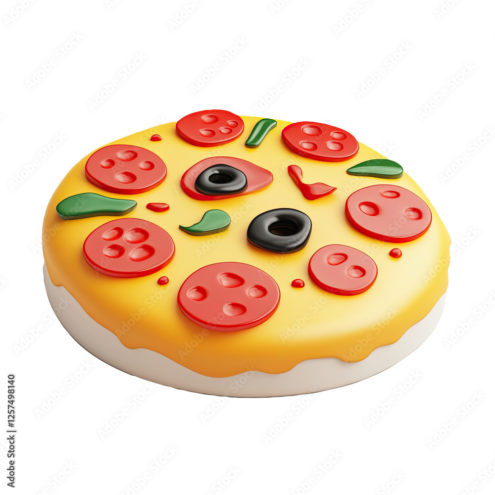 Cartoon pizza, food design, white background, 3D render, menu Cartoon pizza, food design, white background, 3D render, menu