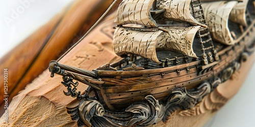 Konstfotografi A majestic sailing ship carved onto the pencil with billowing sails intricate ri